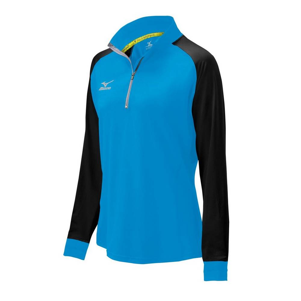 Womens Mizuno Elite 9 Prime 1/2 Zip Jacket Blue/Black Philippines (JMOGFH012)